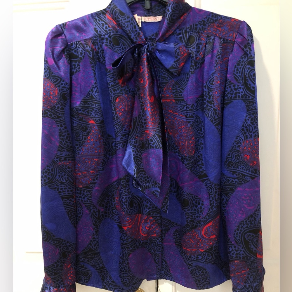 Vintage Tess Bow Tie Satiny Blouse